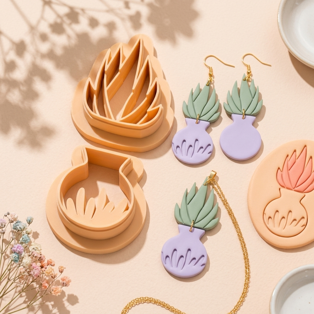 Vase and Leaves Polymer Clay Cutter Set of 2 | 30–55mm Botanical Earring Cutter | IrisCrafts7