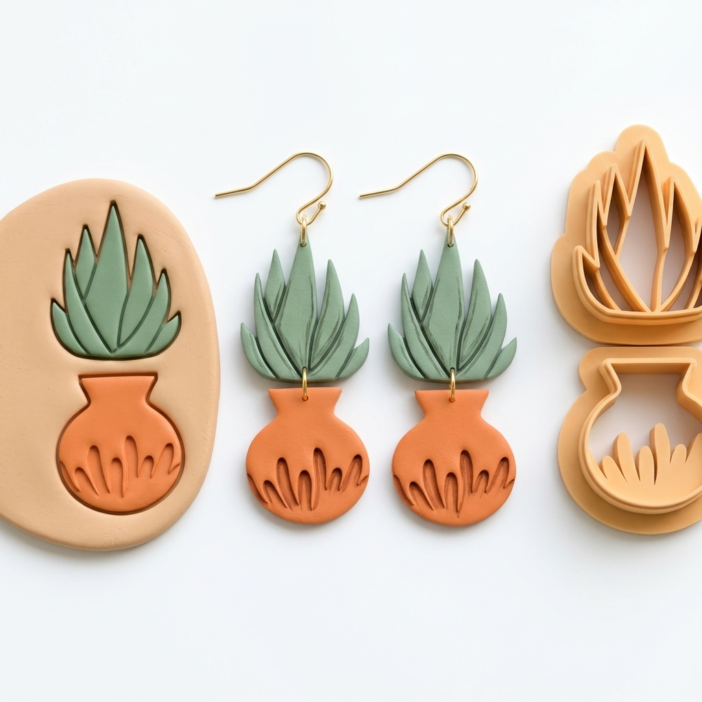 Vase and Leaves Polymer Clay Cutter Set of 2 | 30–55mm Botanical Earring Cutter | IrisCrafts7