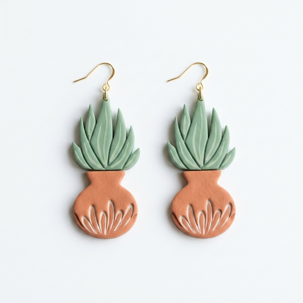 Vase and Leaves Polymer Clay Cutter Set of 2 | 30–55mm Botanical Earring Cutter | IrisCrafts7