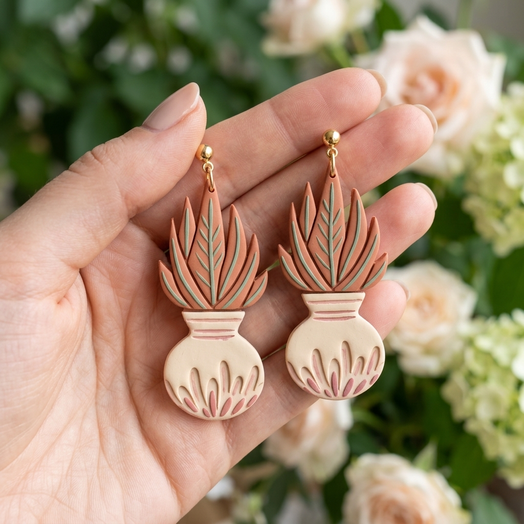 Vase and Leaves Polymer Clay Cutter Set of 2 | 30–55mm Botanical Earring Cutter | IrisCrafts7