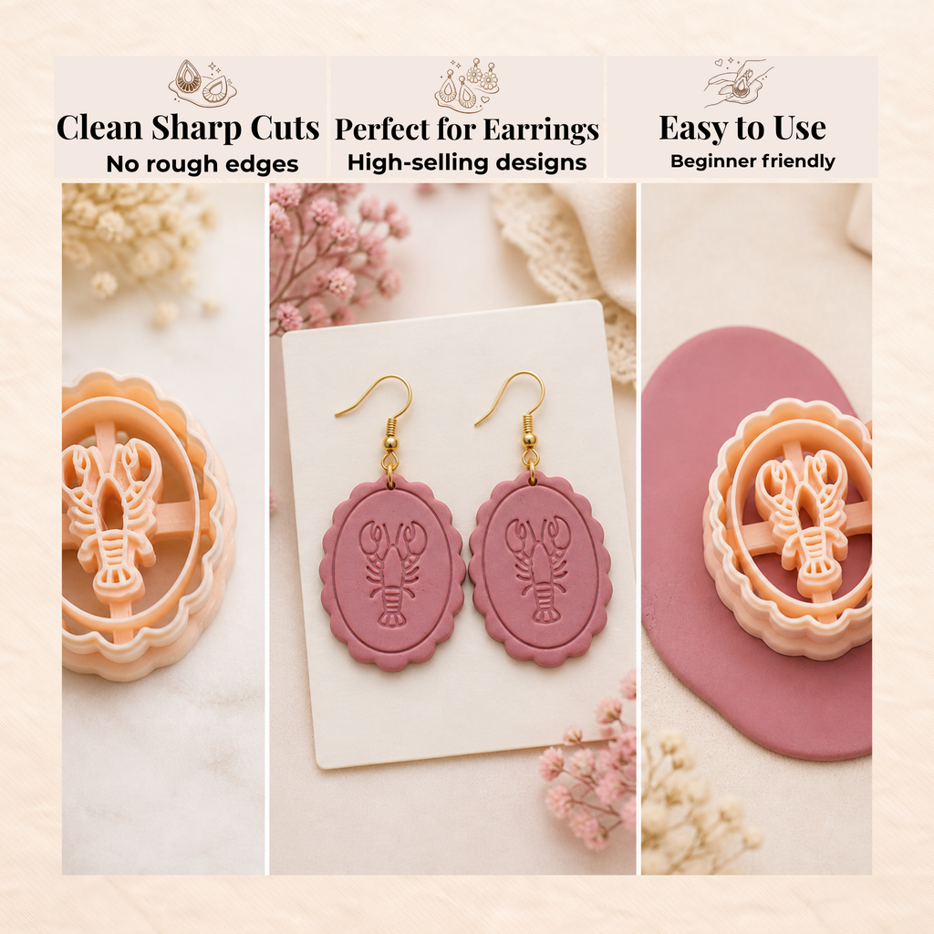 Victorian Lobster Polymer Clay Cutter 30–45mm | Quirky Ocean Earring Cutter | IrisCrafts7