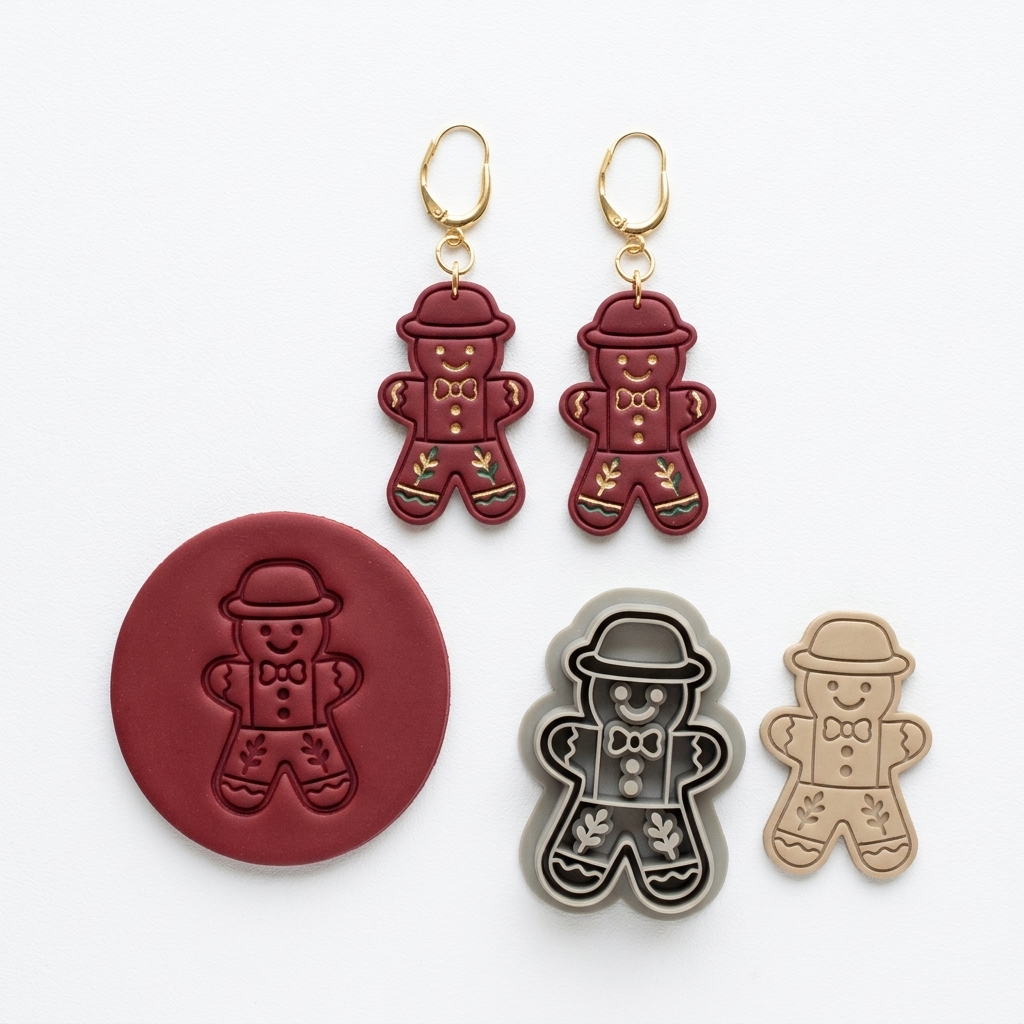 Village Gingerbread Boy Polymer Clay Cutter | Christmas Earring Tool