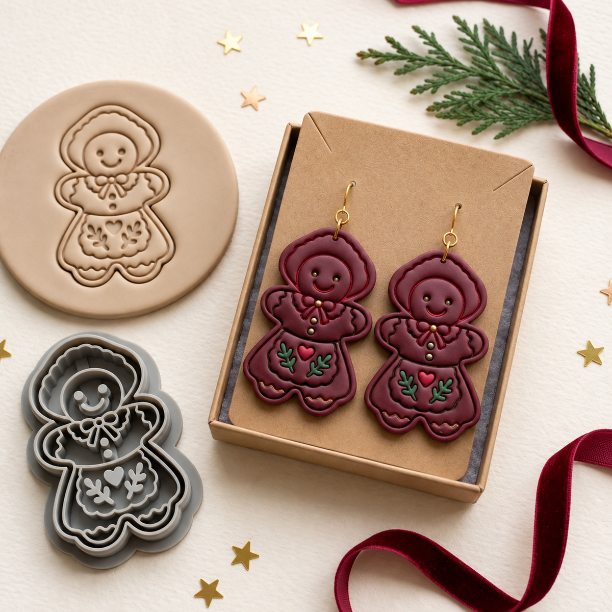 Village Gingerbread Girl Polymer Clay Cutter | Christmas Earring Tool