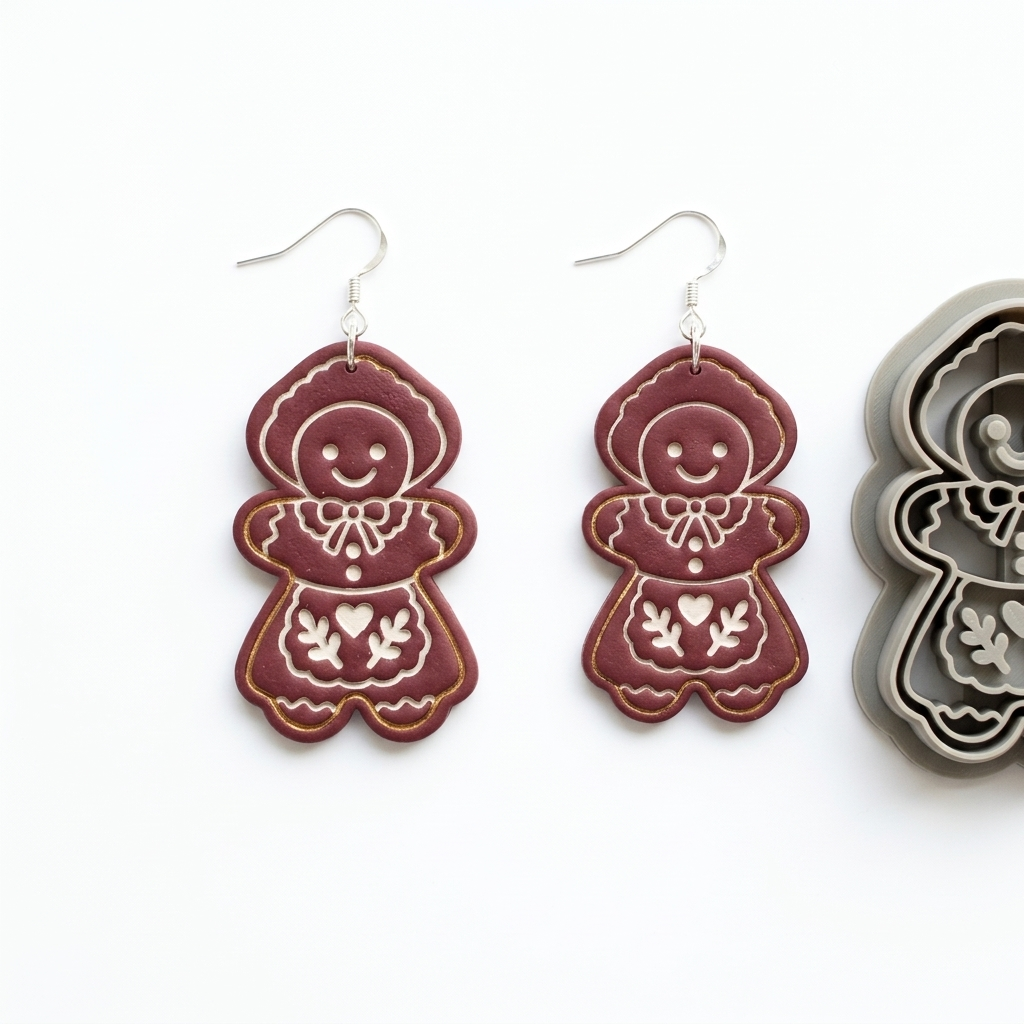 Village Gingerbread Girl Polymer Clay Cutter | Christmas Earring Tool