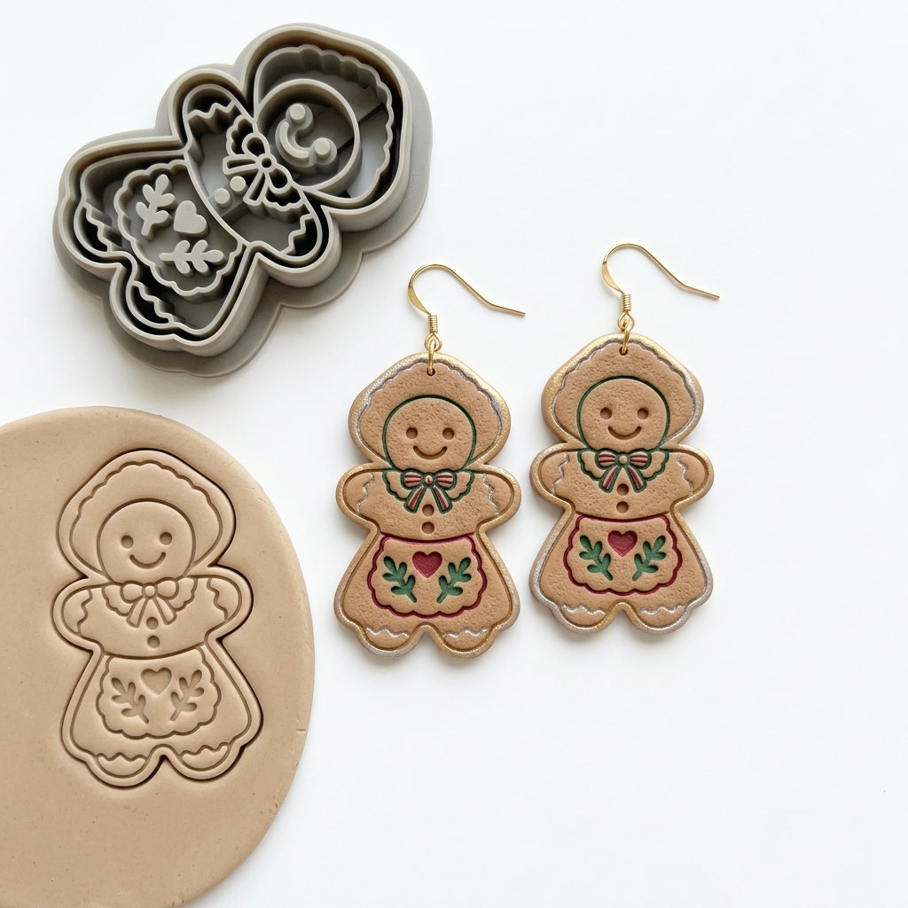 Village Gingerbread Girl Polymer Clay Cutter | Christmas Earring Tool