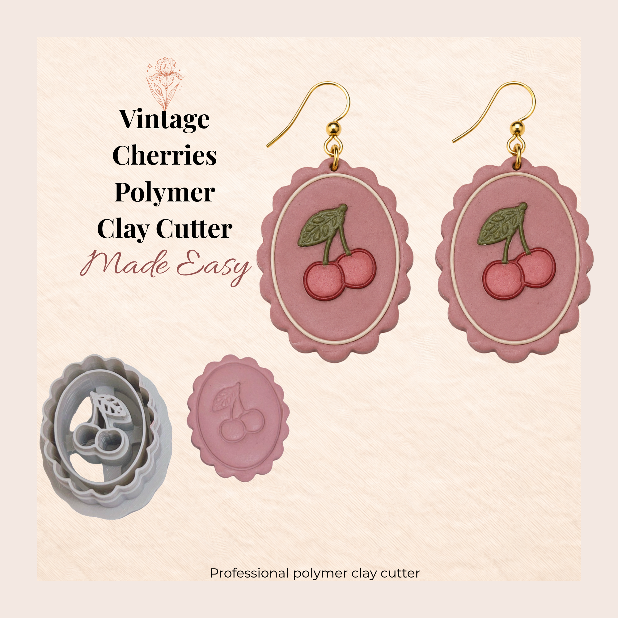 Vintage Cherries Polymer Clay Cutter 30–45mm | Cottagecore Earring Cutter | IrisCrafts7