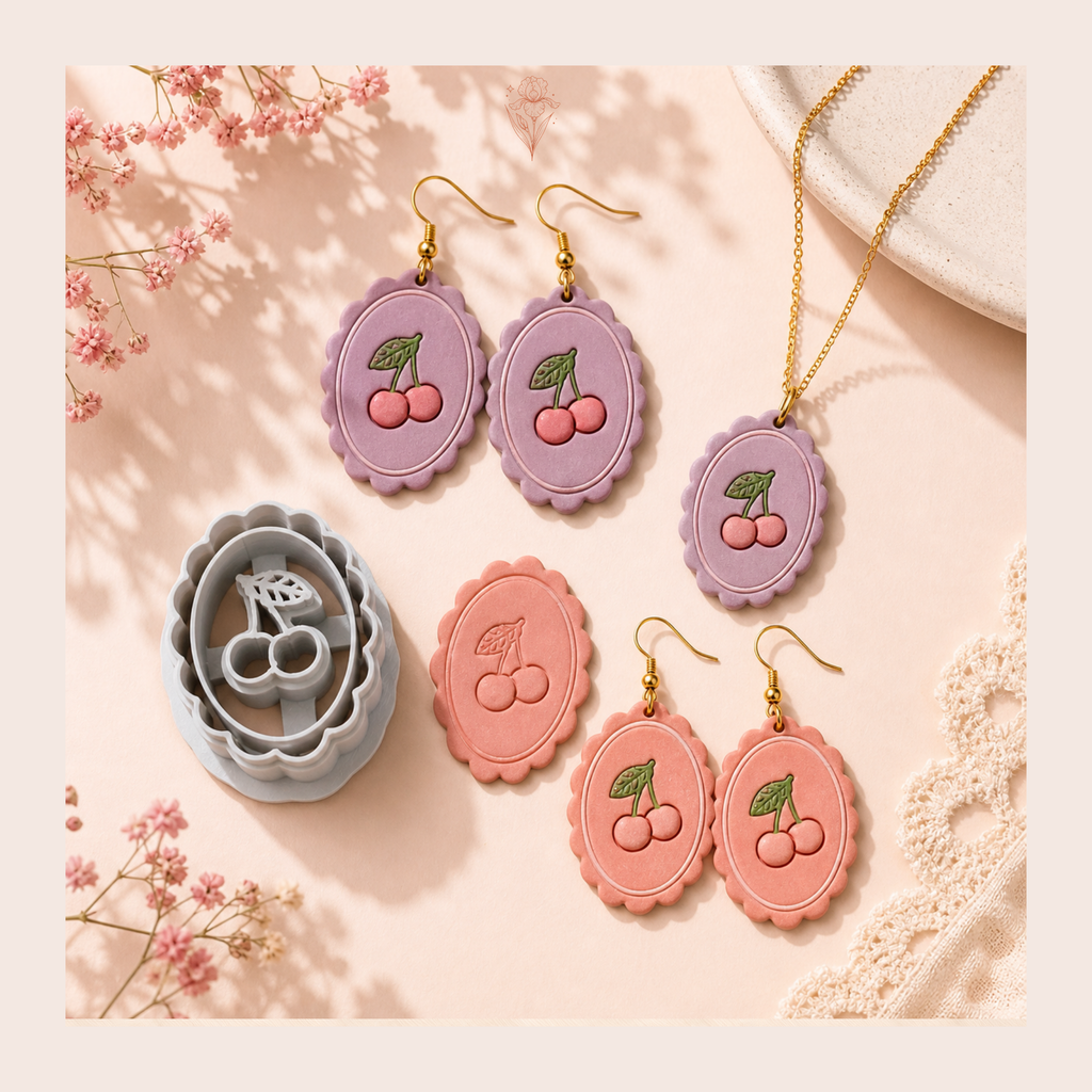Vintage Cherries Polymer Clay Cutter 30–45mm | Cottagecore Earring Cutter | IrisCrafts7