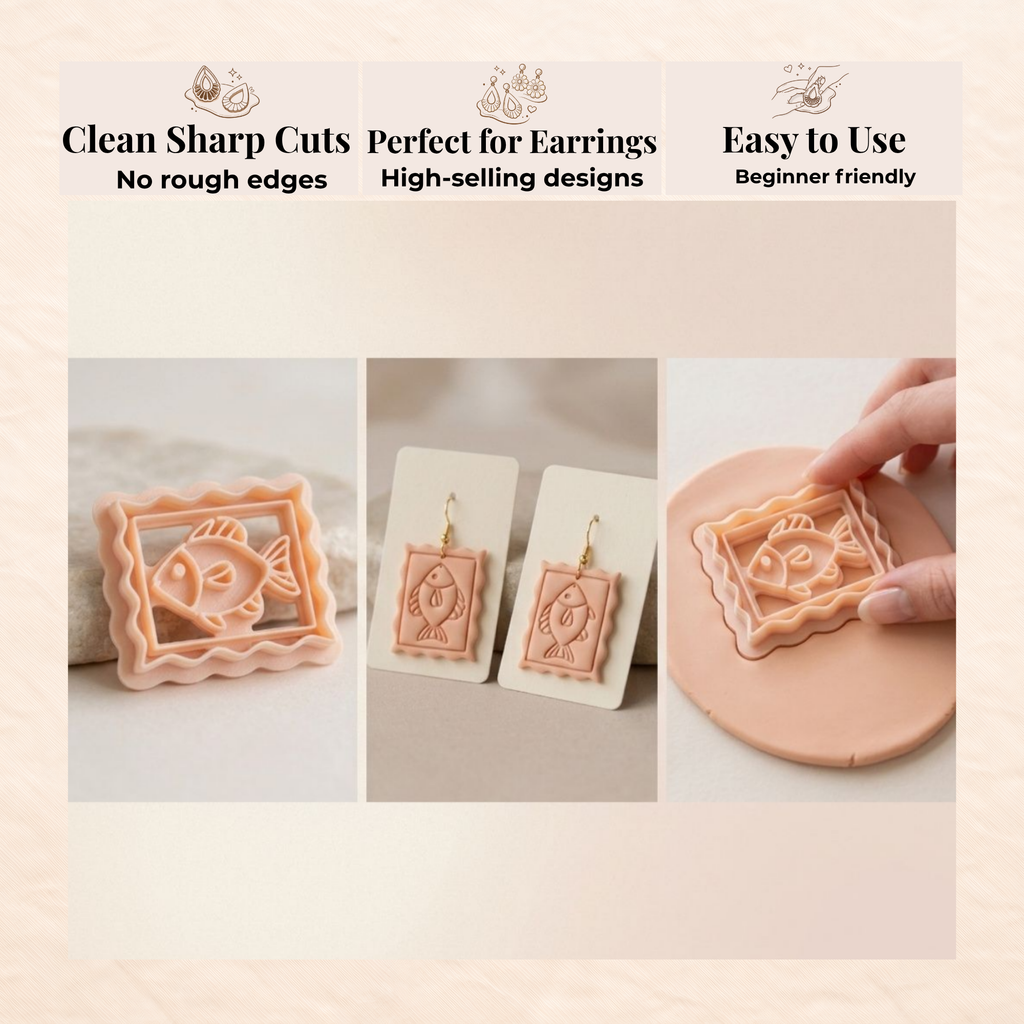 Vintage Fish Stamp Polymer Clay Cutter | Sharp Earring Cutter | Ocean Clay Tool | Polymer Clay Jewellery Making