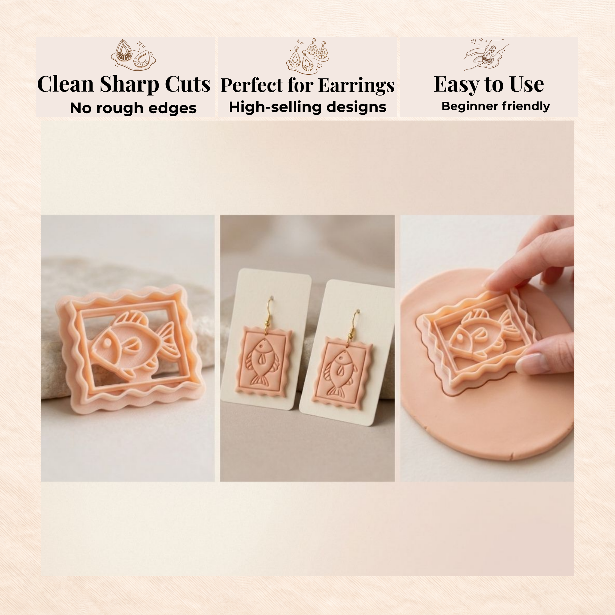 Vintage Fish Stamp Polymer Clay Cutter | Sharp Earring Cutter | Ocean Clay Tool | Polymer Clay Jewellery Making