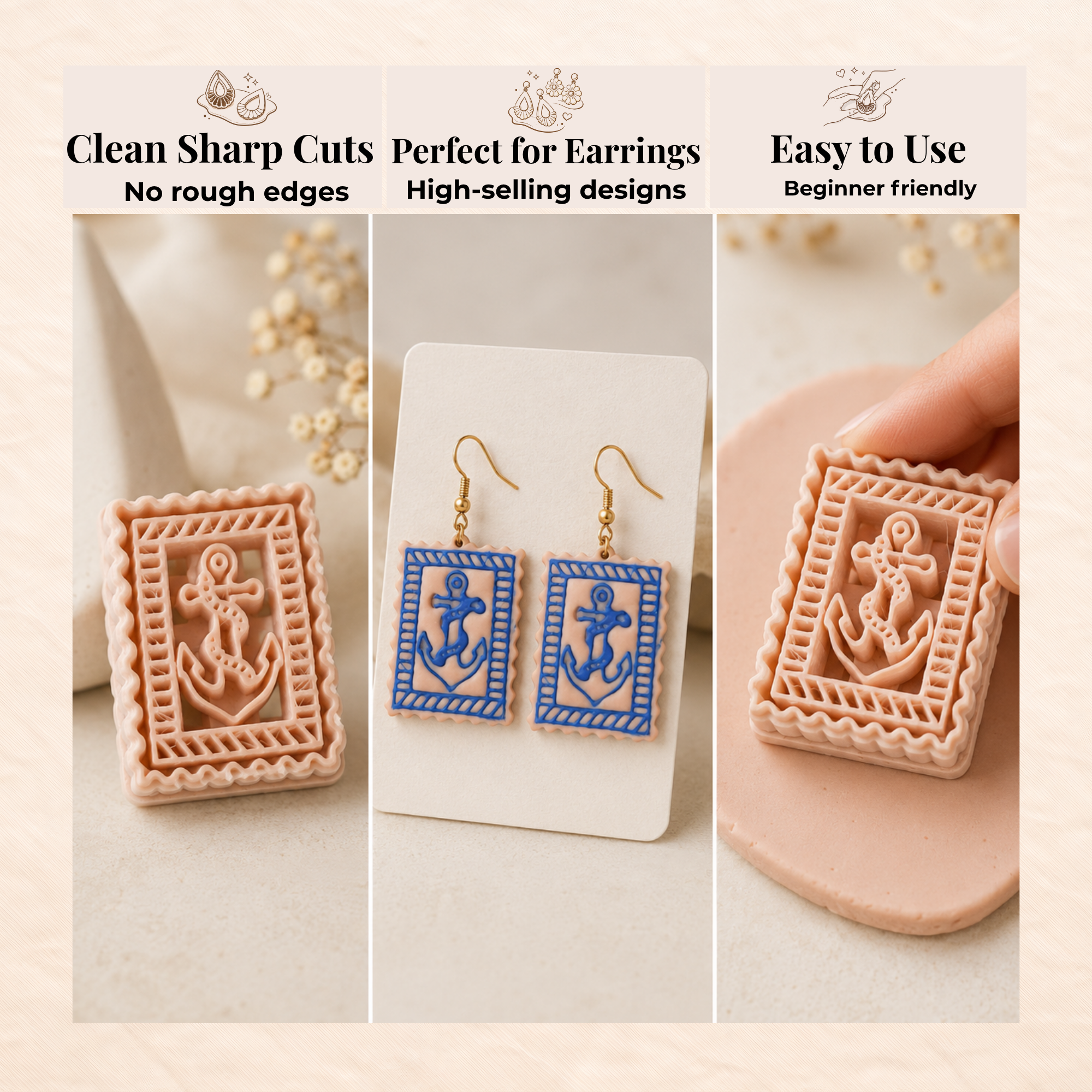 Vintage Nautical Anchor Stamp Polymer Clay Cutter 25–45mm | Maritime Earring Cutter | IrisCrafts7
