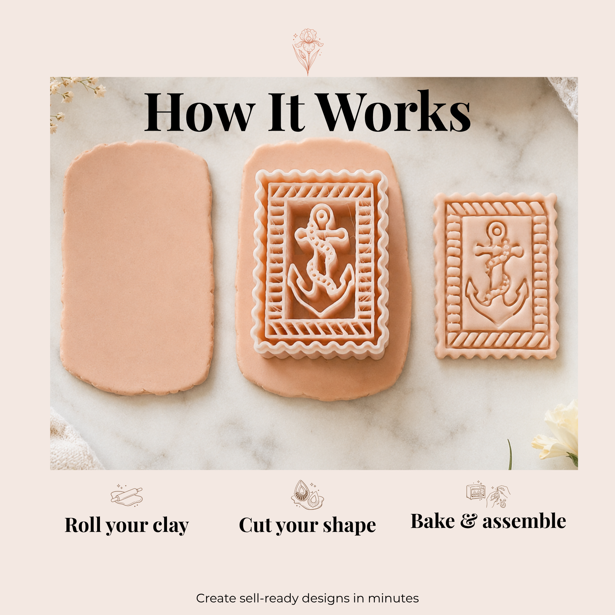 Vintage Nautical Anchor Stamp Polymer Clay Cutter 25–45mm | Maritime Earring Cutter | IrisCrafts7