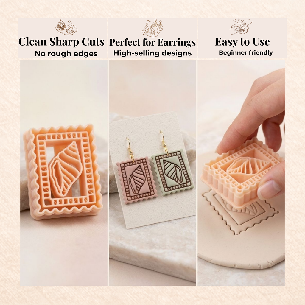 Vintage Seashell Frame Polymer Clay Cutter 30–50mm | Coastal Earring Cutter | IrisCrafts7