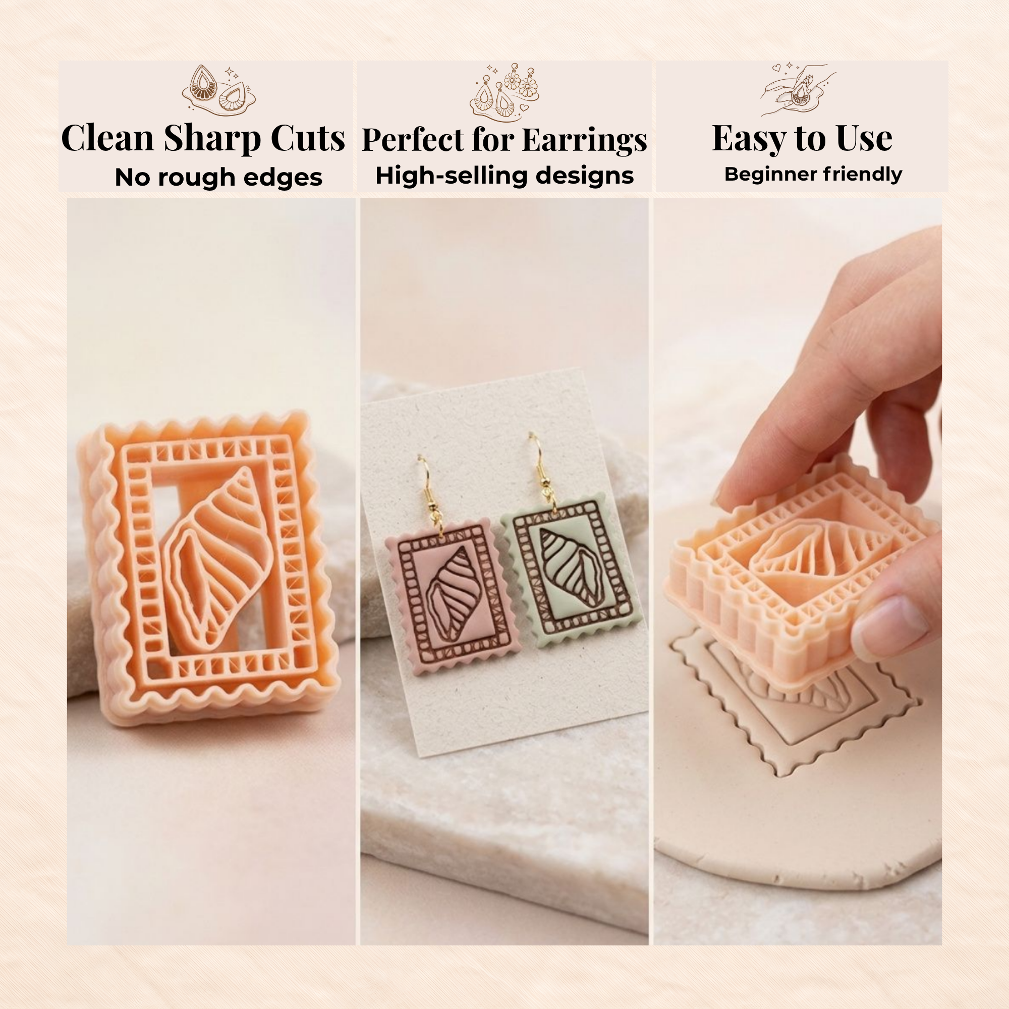 Vintage Seashell Frame Polymer Clay Cutter 30–50mm | Coastal Earring Cutter | IrisCrafts7