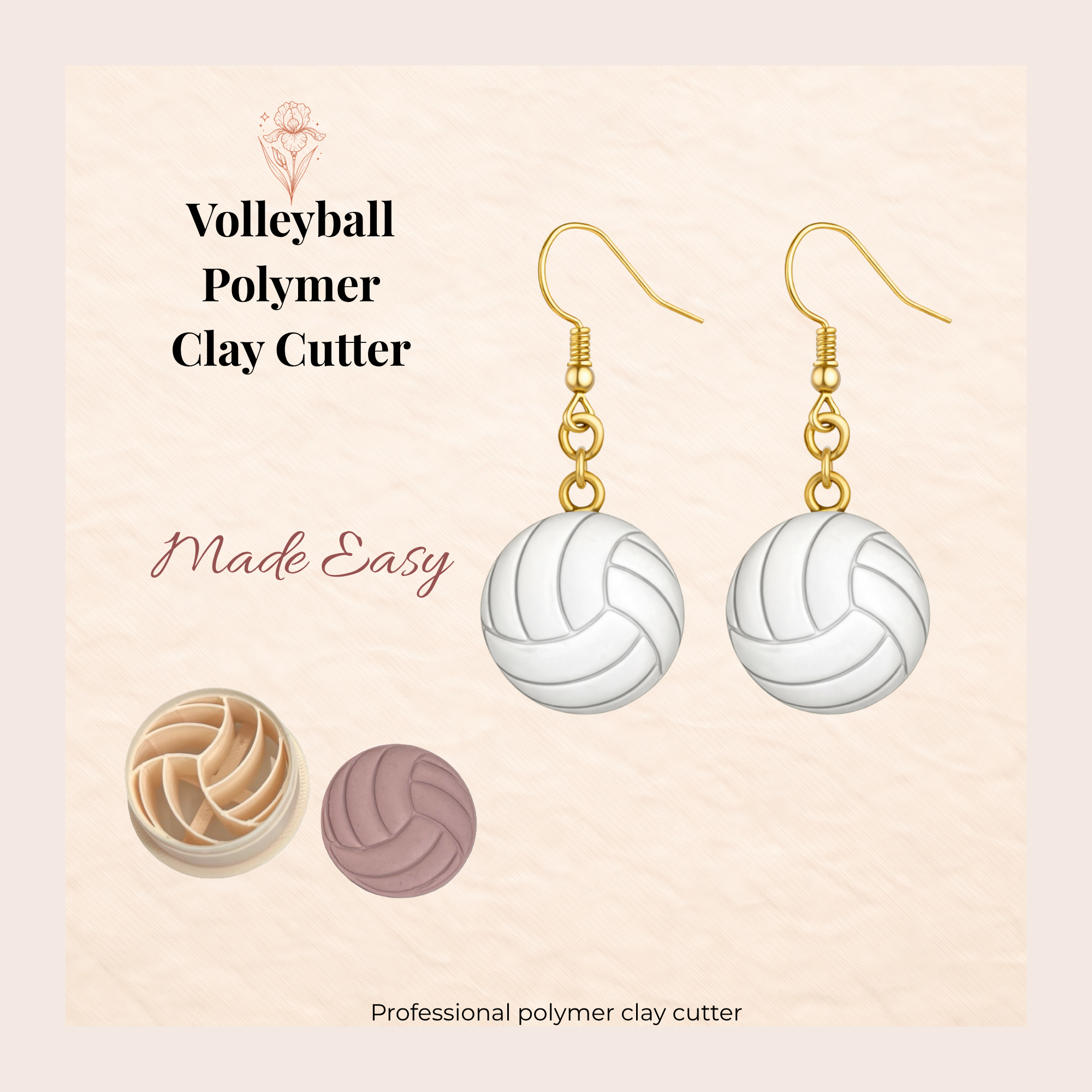 Volleyball Polymer Clay Cutter 25–45mm | Sports Earring Cutter | Jewellery Making Tool | IrisCrafts7