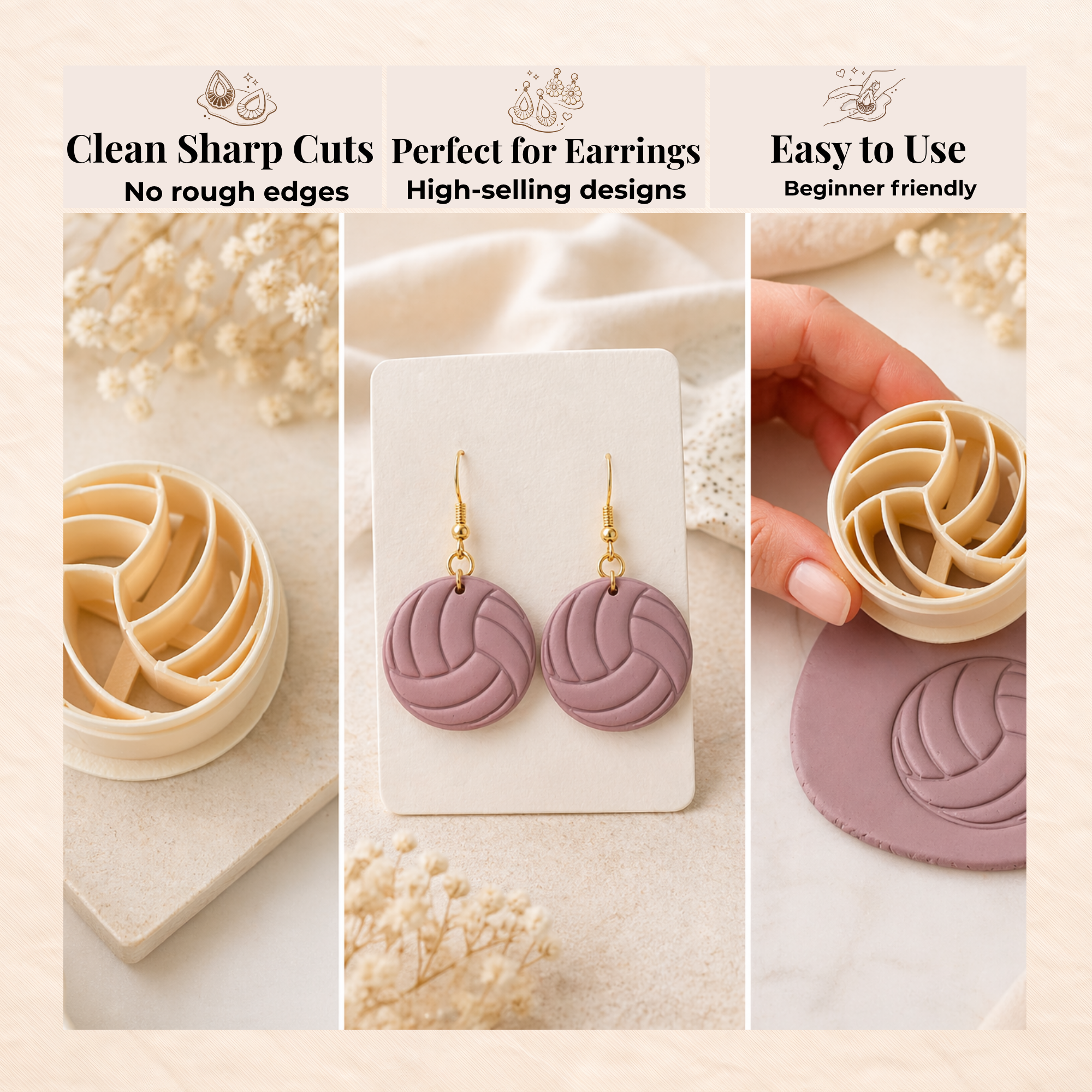 Volleyball Polymer Clay Cutter 25–45mm | Sports Earring Cutter | Jewellery Making Tool | IrisCrafts7