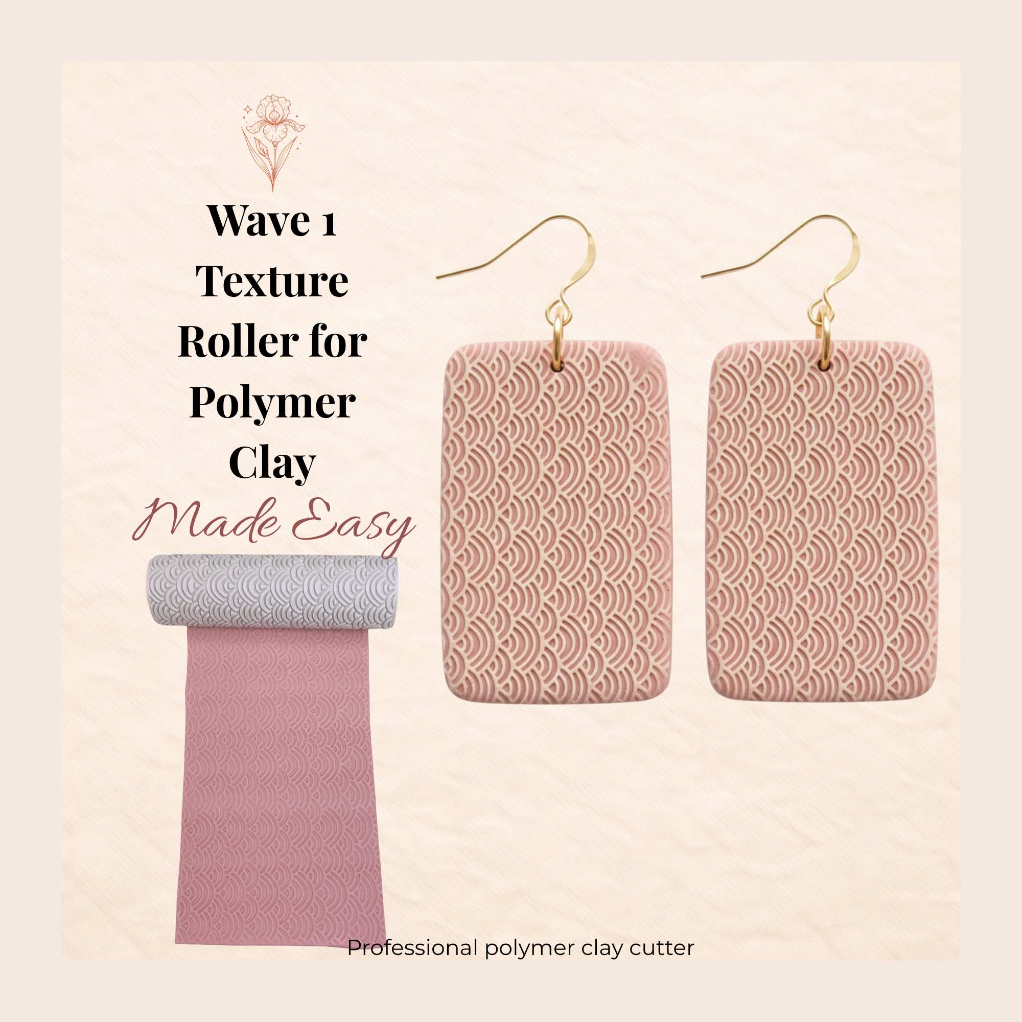 Wave 1 Texture Roller for Polymer Clay 24x24x80mm | Ocean Clay Texture Tool | IrisCrafts7