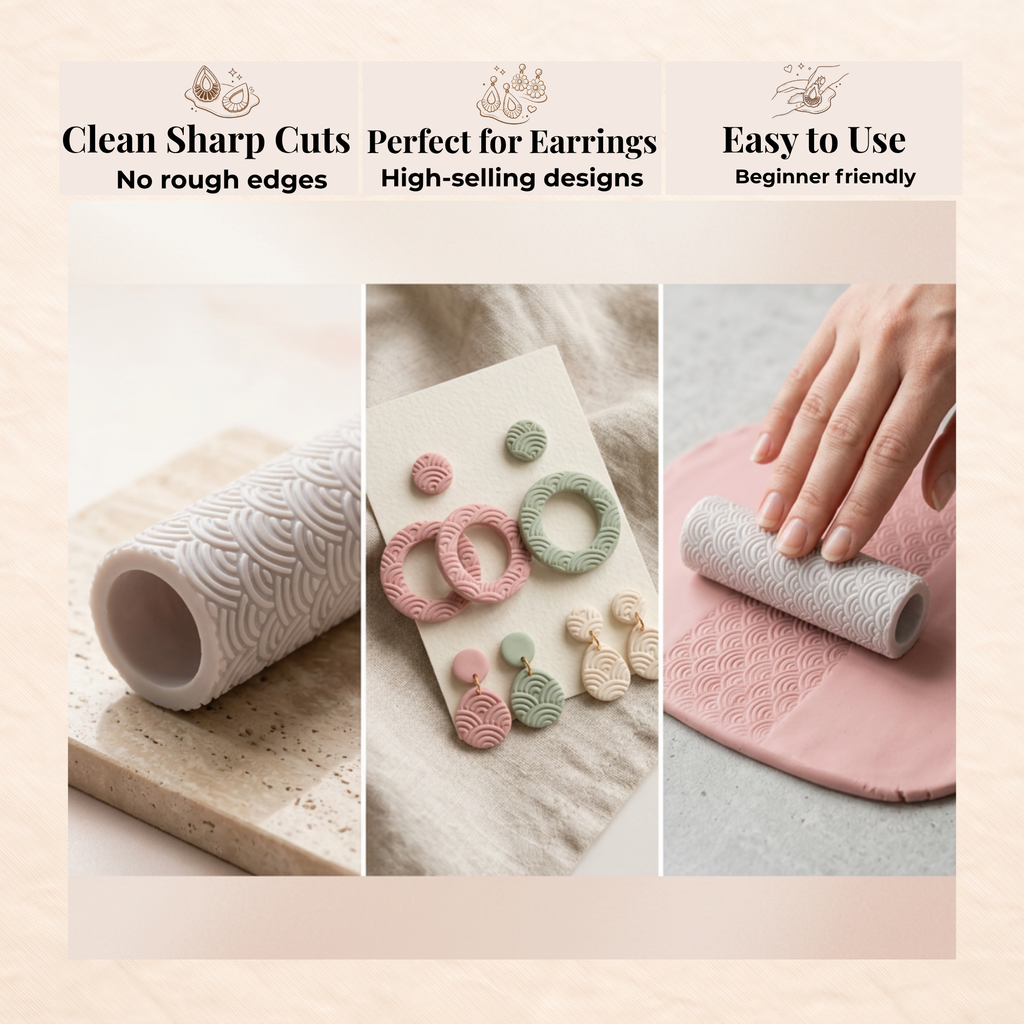 Wave 1 Texture Roller for Polymer Clay 24x24x80mm | Ocean Clay Texture Tool | IrisCrafts7