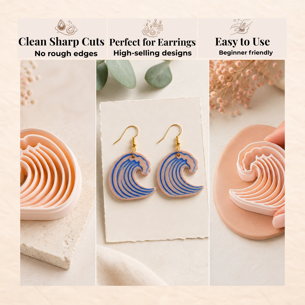 Wave Polymer Clay Cutter | Sharp Earring Cutter | Ocean Clay Tool | Polymer Clay Jewellery Making