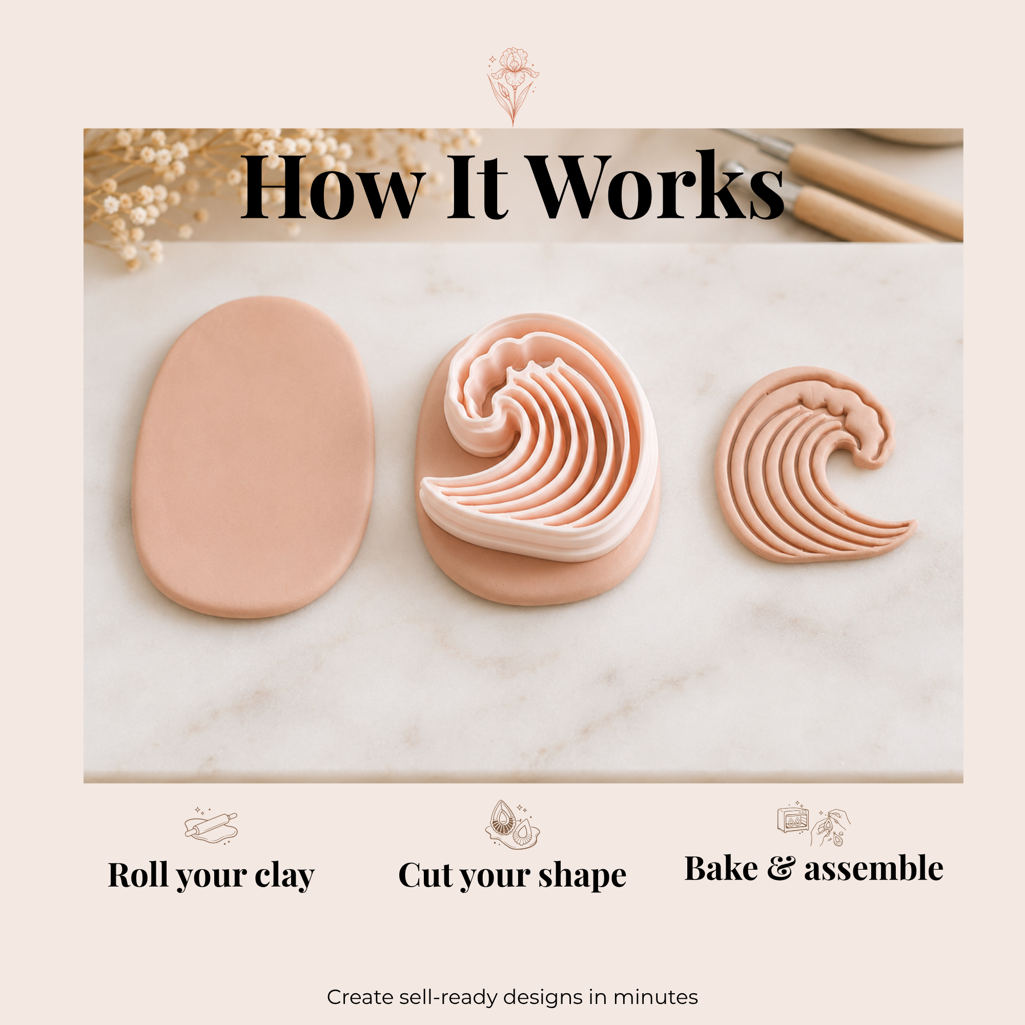 Wave Polymer Clay Cutter | Sharp Earring Cutter | Ocean Clay Tool | Polymer Clay Jewellery Making