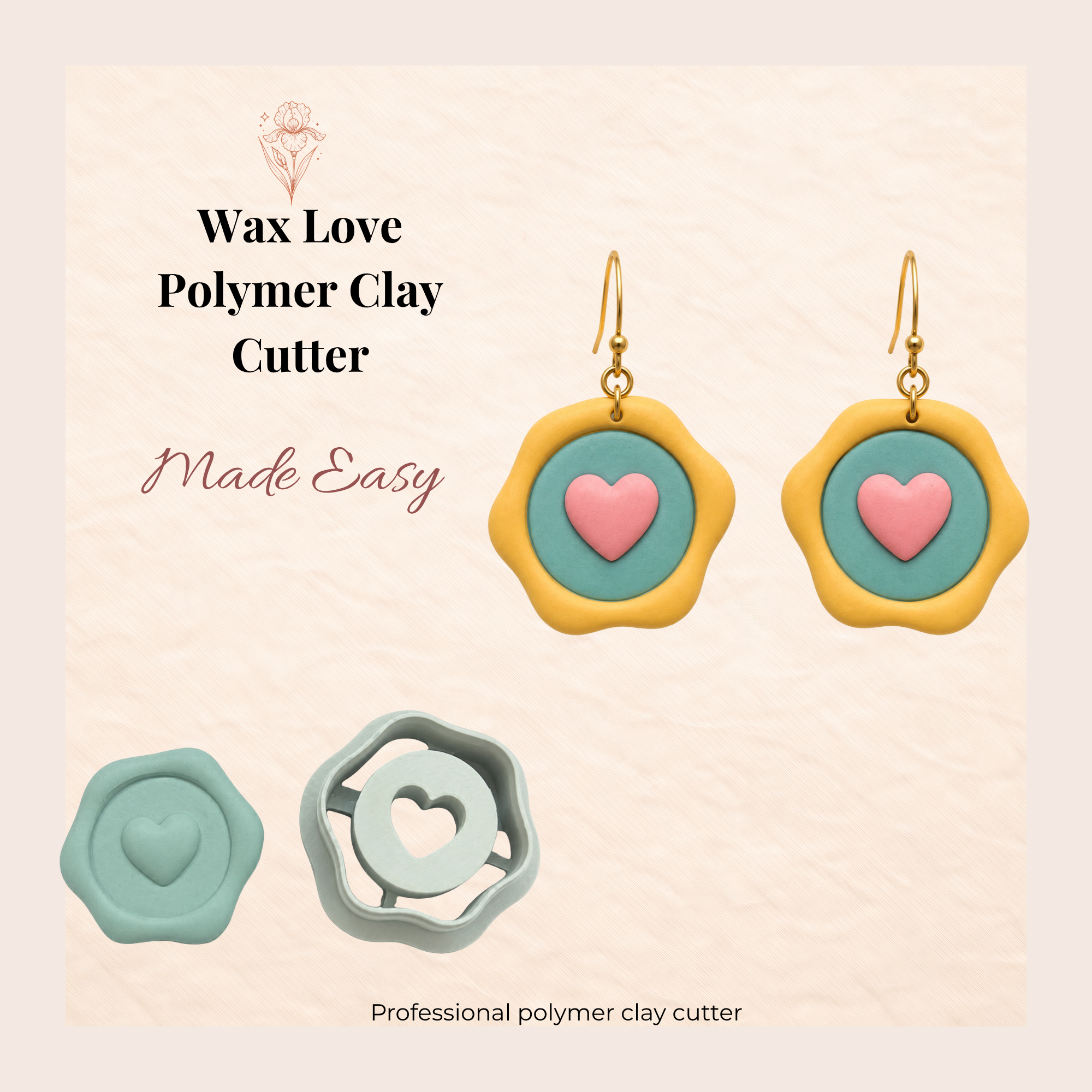 Wax Love Polymer Clay Cutter | 18–35mm | Wax Seal Love Shape Clay Cutter | Earring Jewellery Making Tool