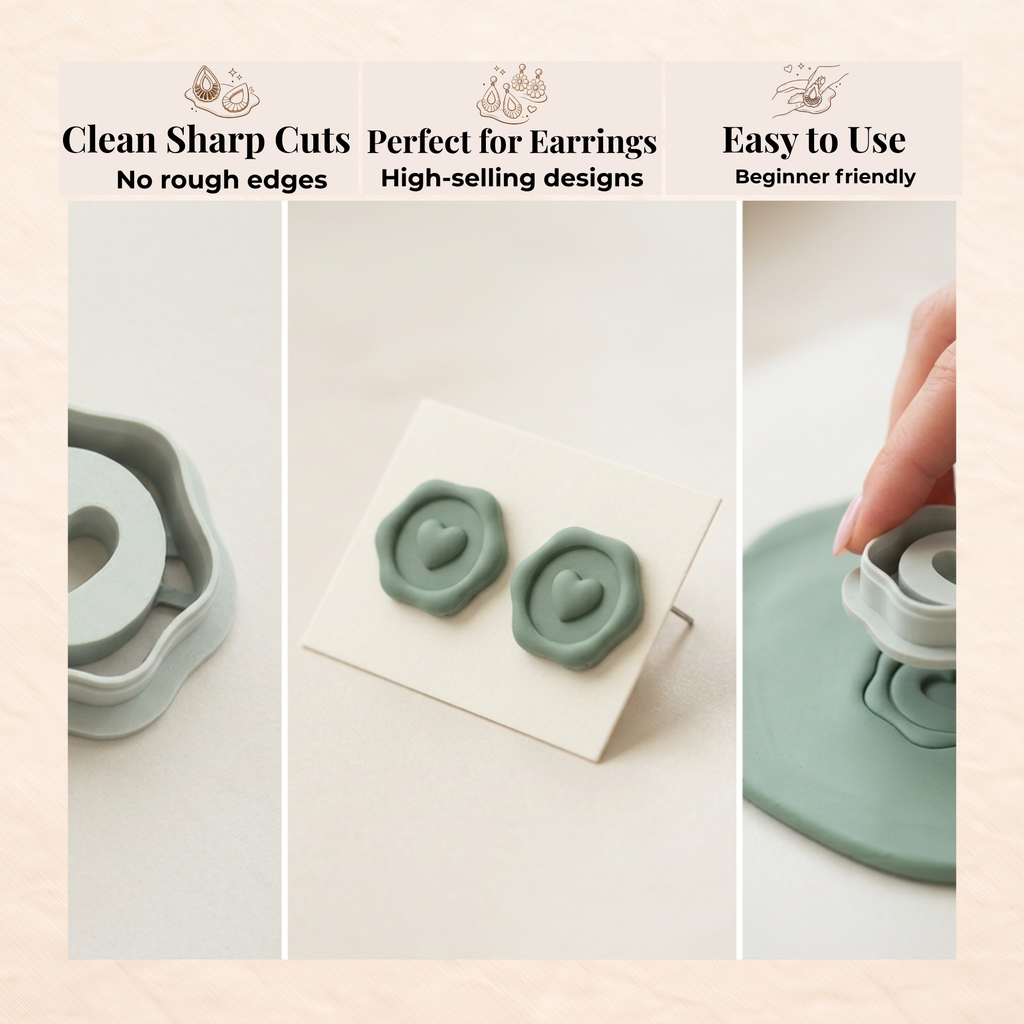 Wax Love Polymer Clay Cutter | 18–35mm | Wax Seal Love Shape Clay Cutter | Earring Jewellery Making Tool