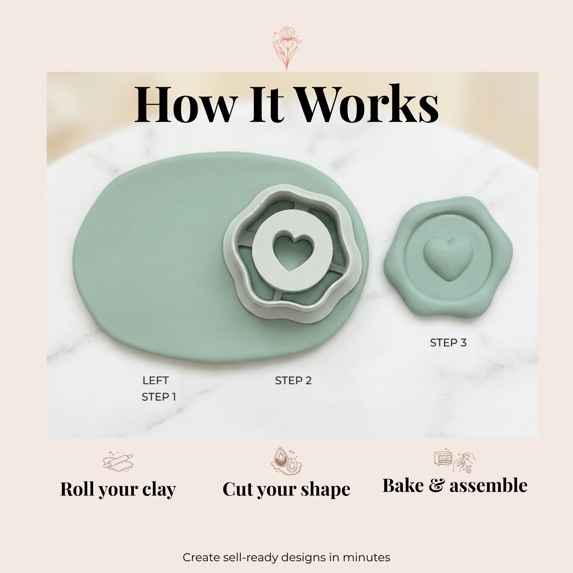 Wax Love Polymer Clay Cutter | 18–35mm | Wax Seal Love Shape Clay Cutter | Earring Jewellery Making Tool