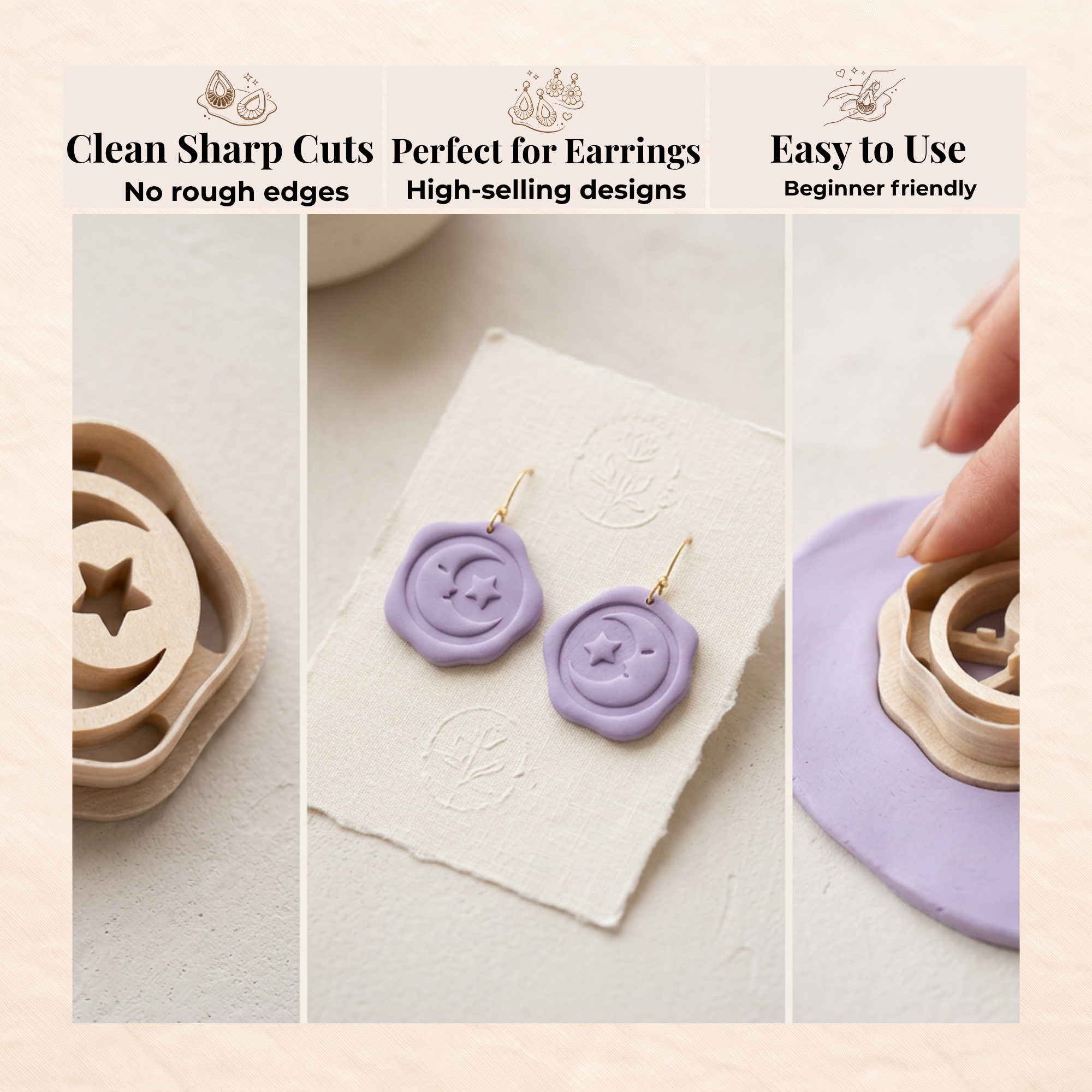 Wax Seal Moon Polymer Clay Cutter | 25–45mm | Wax Seal Shape Clay Cutter | Earring Jewellery Making Tool