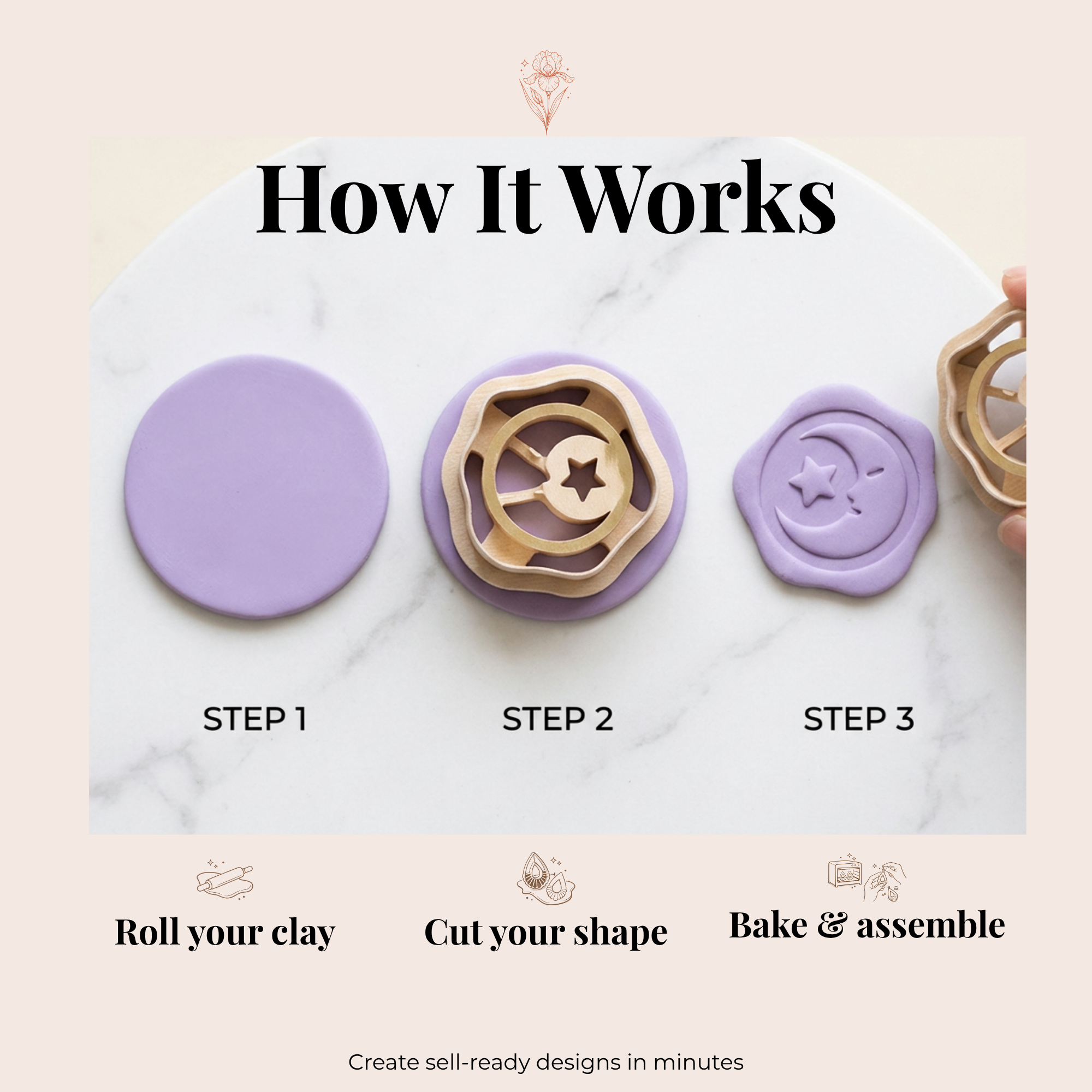 Wax Seal Moon Polymer Clay Cutter | 25–45mm | Wax Seal Shape Clay Cutter | Earring Jewellery Making Tool