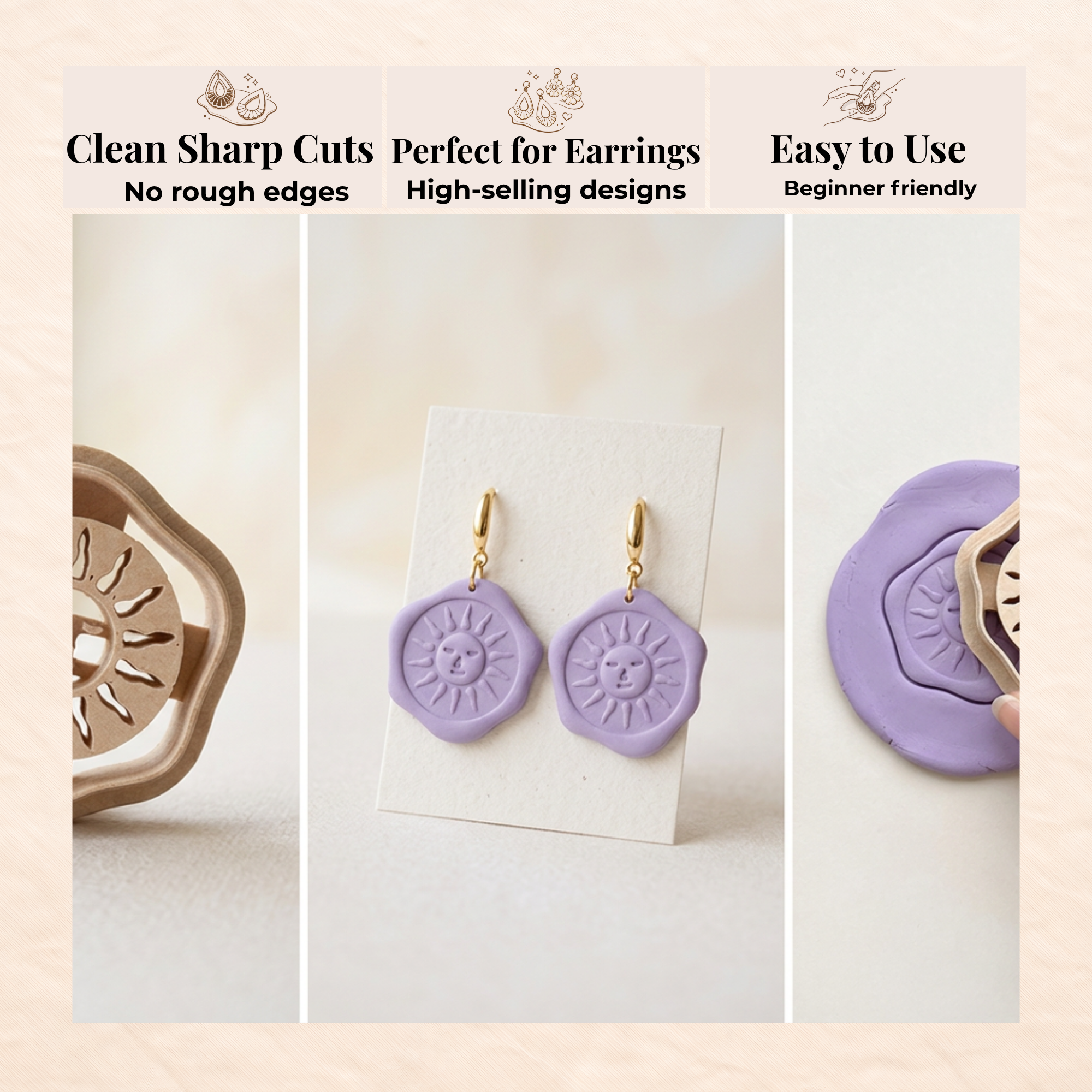 Wax Seal Sun Polymer Clay Cutter | 25–45mm | Wax Seal Shape Clay Cutter | Earring Jewellery Making Tool