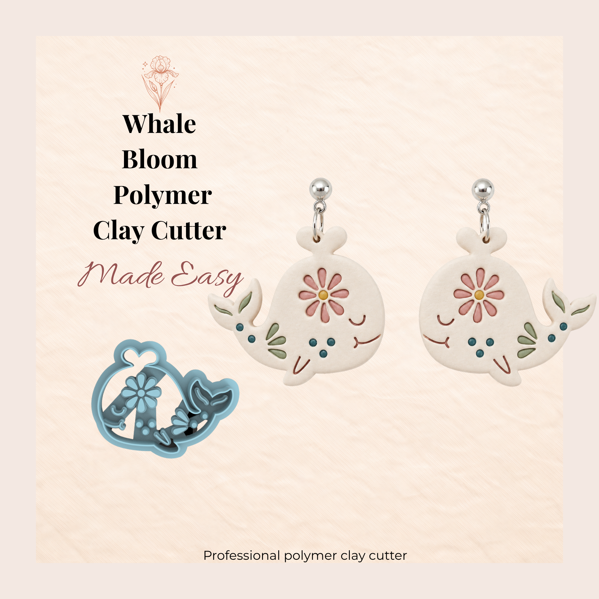 Whale Bloom Polymer Clay Cutter | 30–45mm | Whale Shape Clay Cutter | Earring Jewellery Making Tool