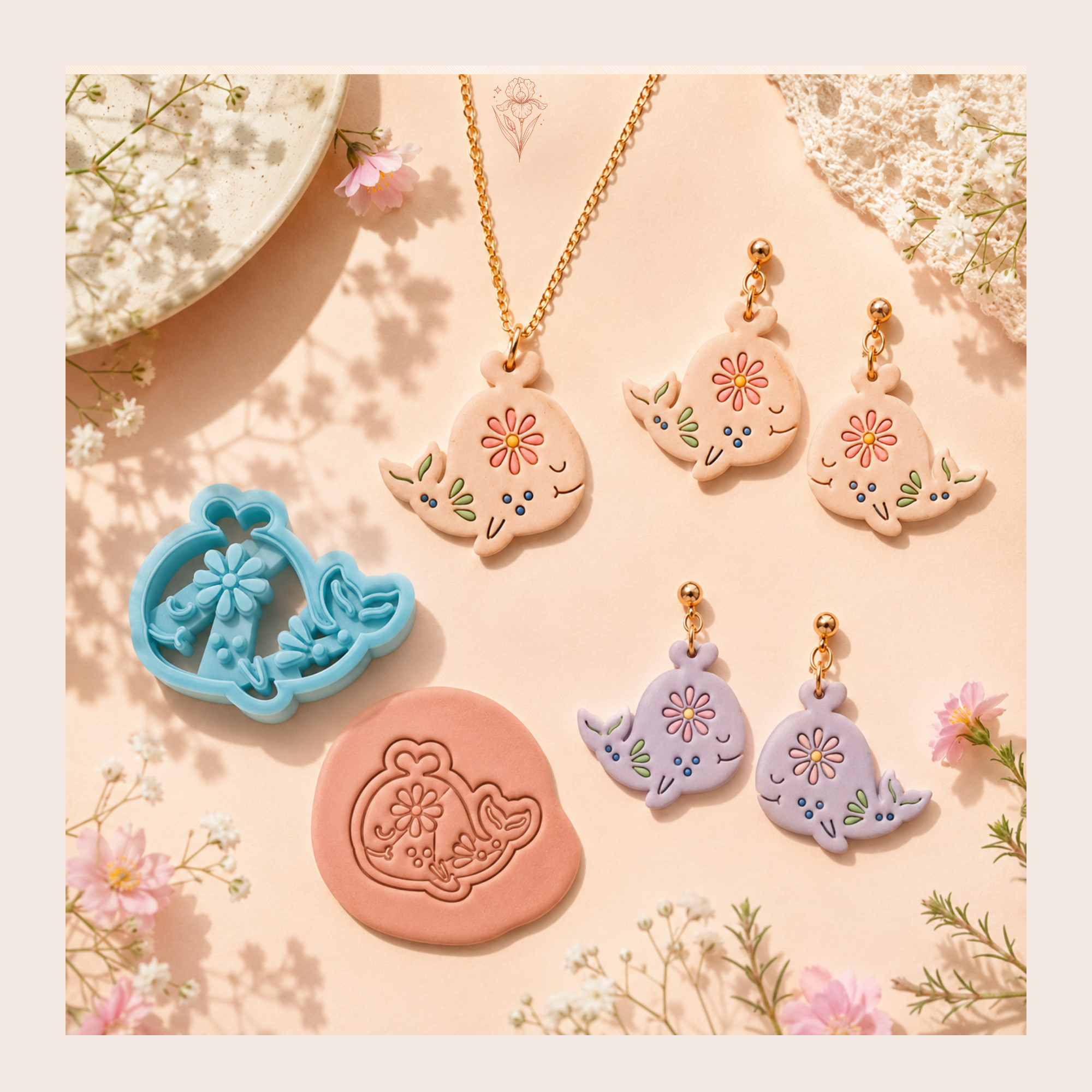 Whale Bloom Polymer Clay Cutter | 30–45mm | Whale Shape Clay Cutter | Earring Jewellery Making Tool