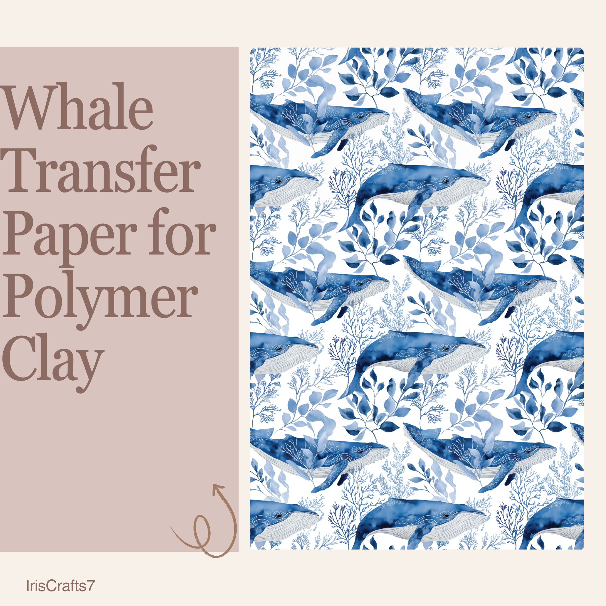 Whale Transfer Paper for Polymer Clay 150x100mm | Ocean Clay Transfer | IrisCrafts7