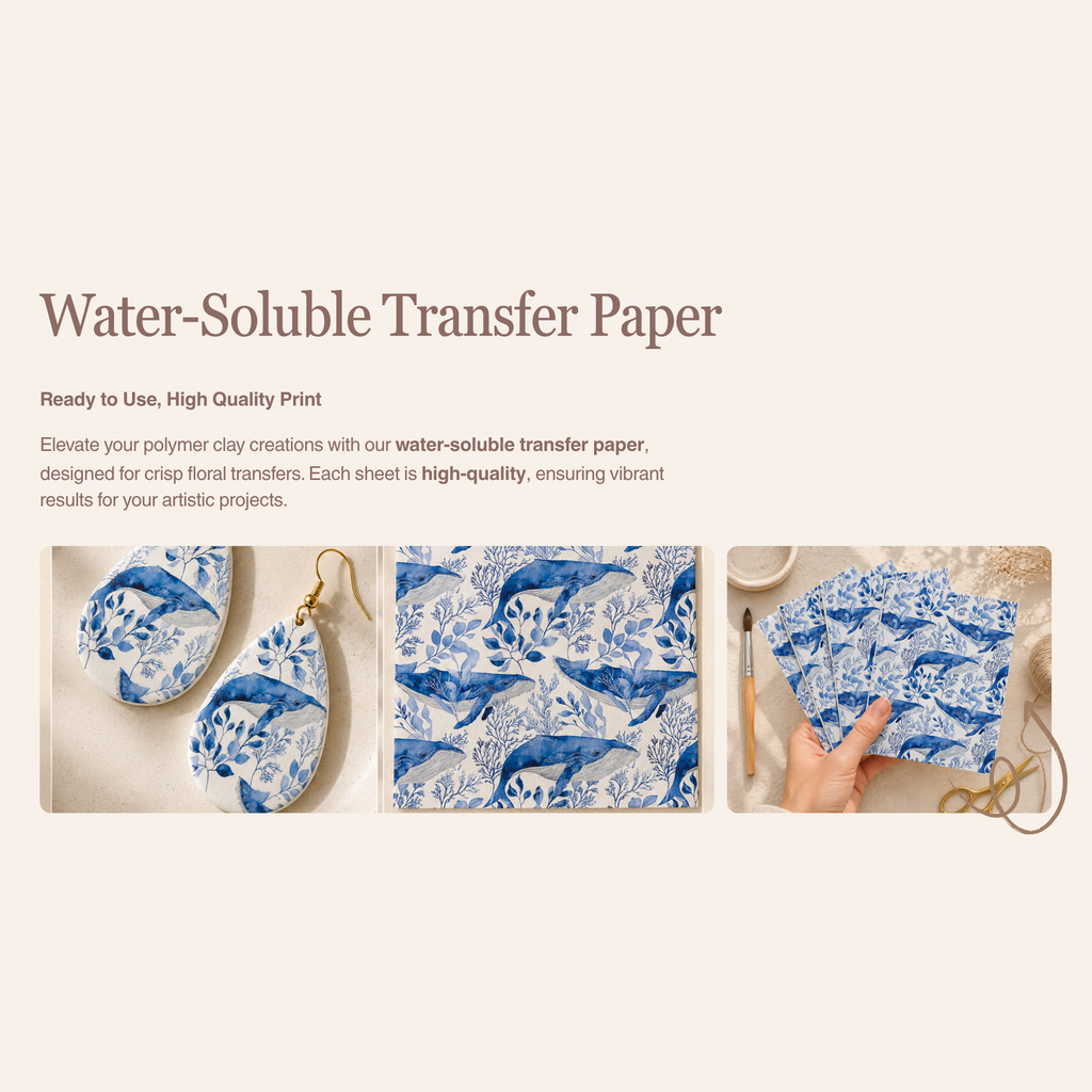 Whale Transfer Paper for Polymer Clay 150x100mm | Ocean Clay Transfer | IrisCrafts7