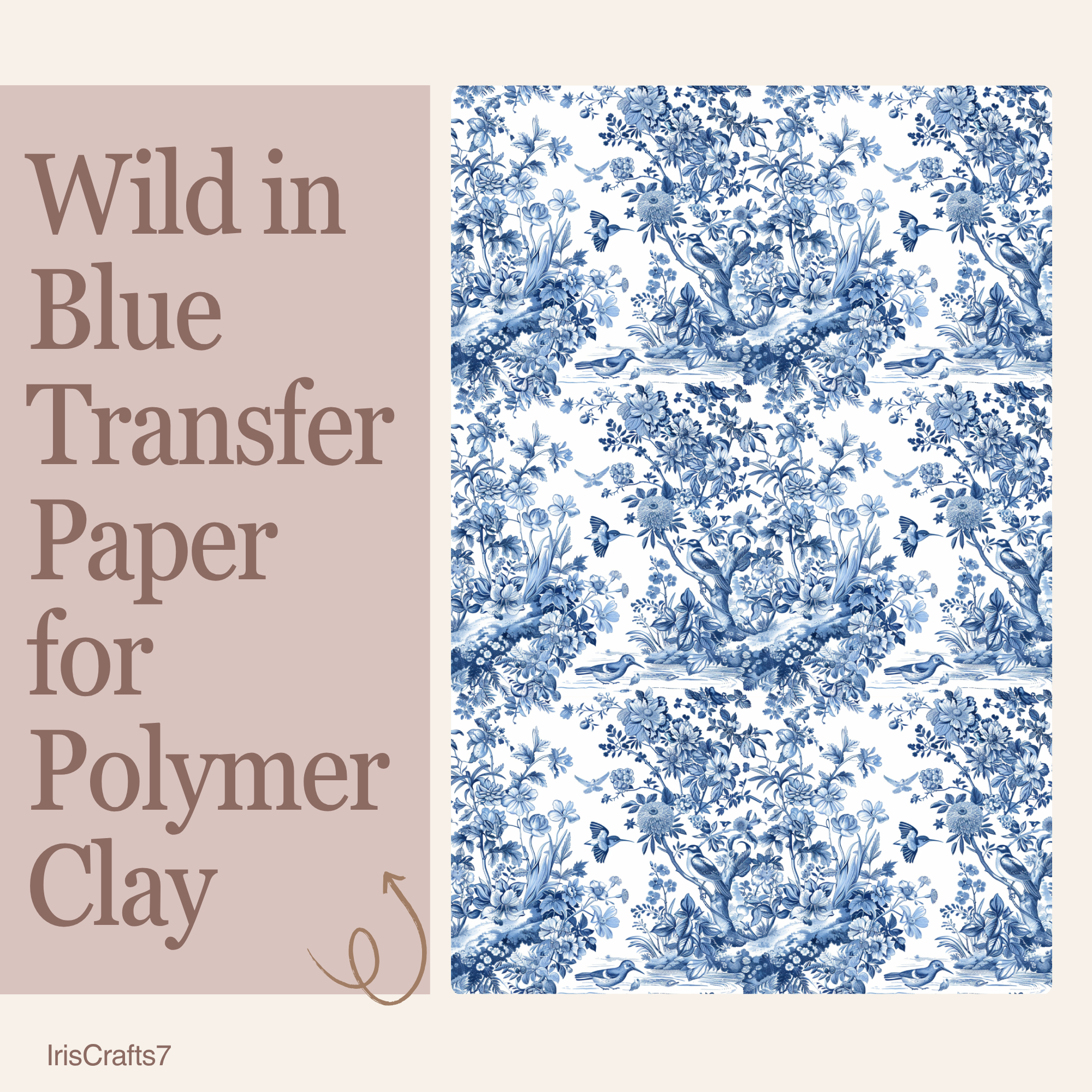 Wild in Blue Water Soluble Transfer Paper | Polymer Clay Earring Print | Botanical Design | IrisCrafts7
