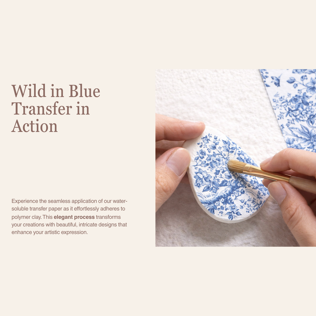 Wild in Blue Water Soluble Transfer Paper | Polymer Clay Earring Print | Botanical Design | IrisCrafts7