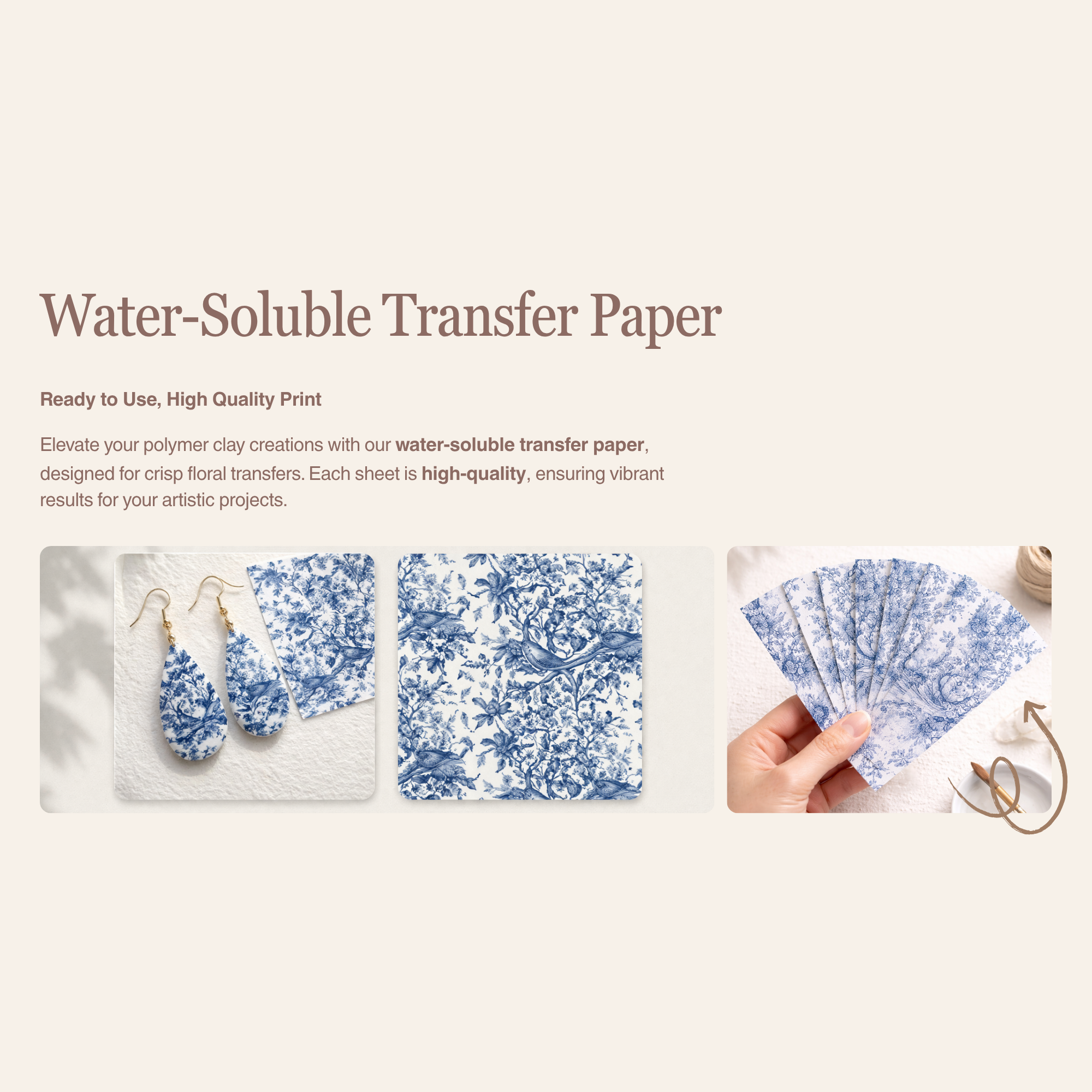 Wild in Blue Water Soluble Transfer Paper | Polymer Clay Earring Print | Botanical Design | IrisCrafts7