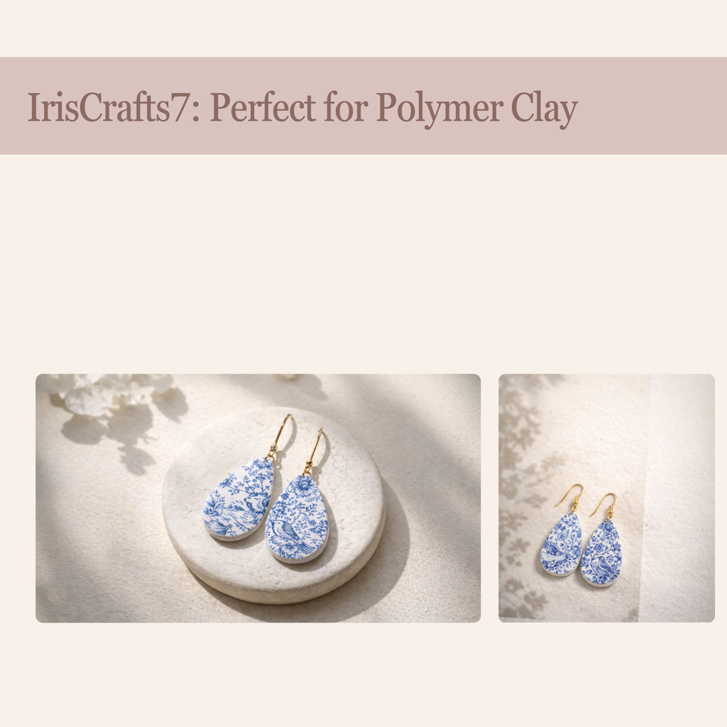Wild in Blue Water Soluble Transfer Paper | Polymer Clay Earring Print | Botanical Design | IrisCrafts7