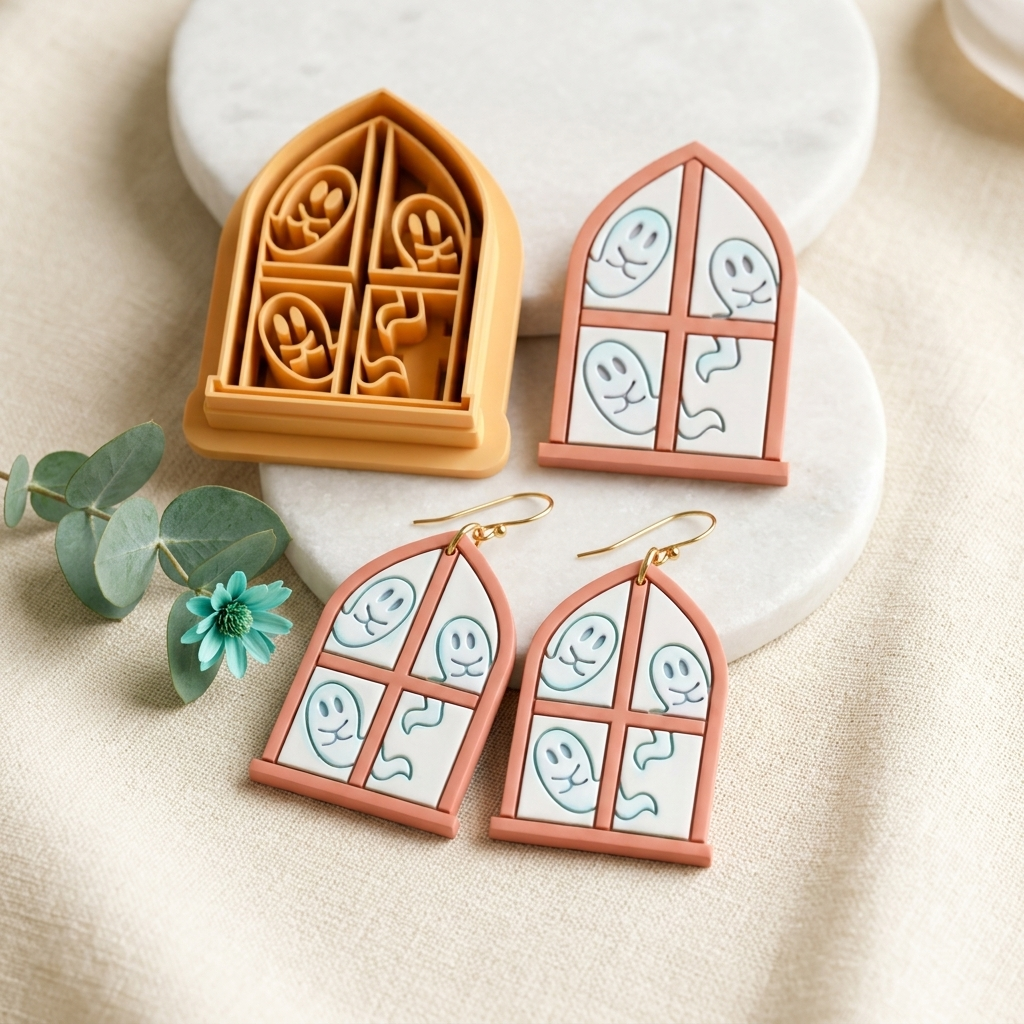 Window Ghosts Polymer Clay Cutter | 25–45mm | Halloween Ghost Window Shape Clay Cutter | Earring Jewellery Making Tool