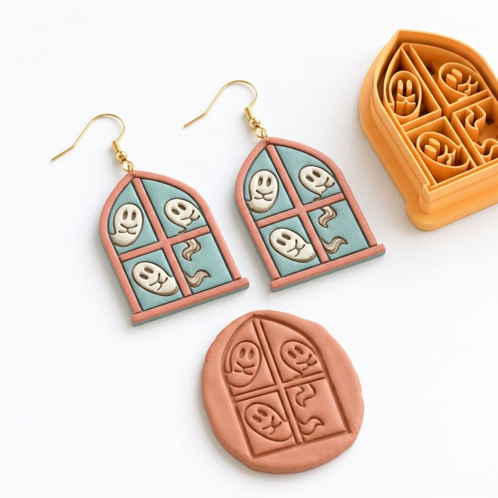 Window Ghosts Polymer Clay Cutter | 25–45mm | Halloween Ghost Window Shape Clay Cutter | Earring Jewellery Making Tool