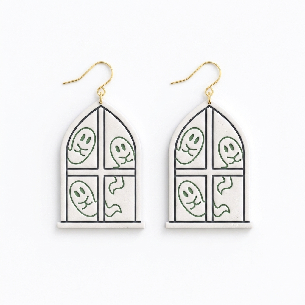 Window Ghosts Polymer Clay Cutter | 25–45mm | Halloween Ghost Window Shape Clay Cutter | Earring Jewellery Making Tool
