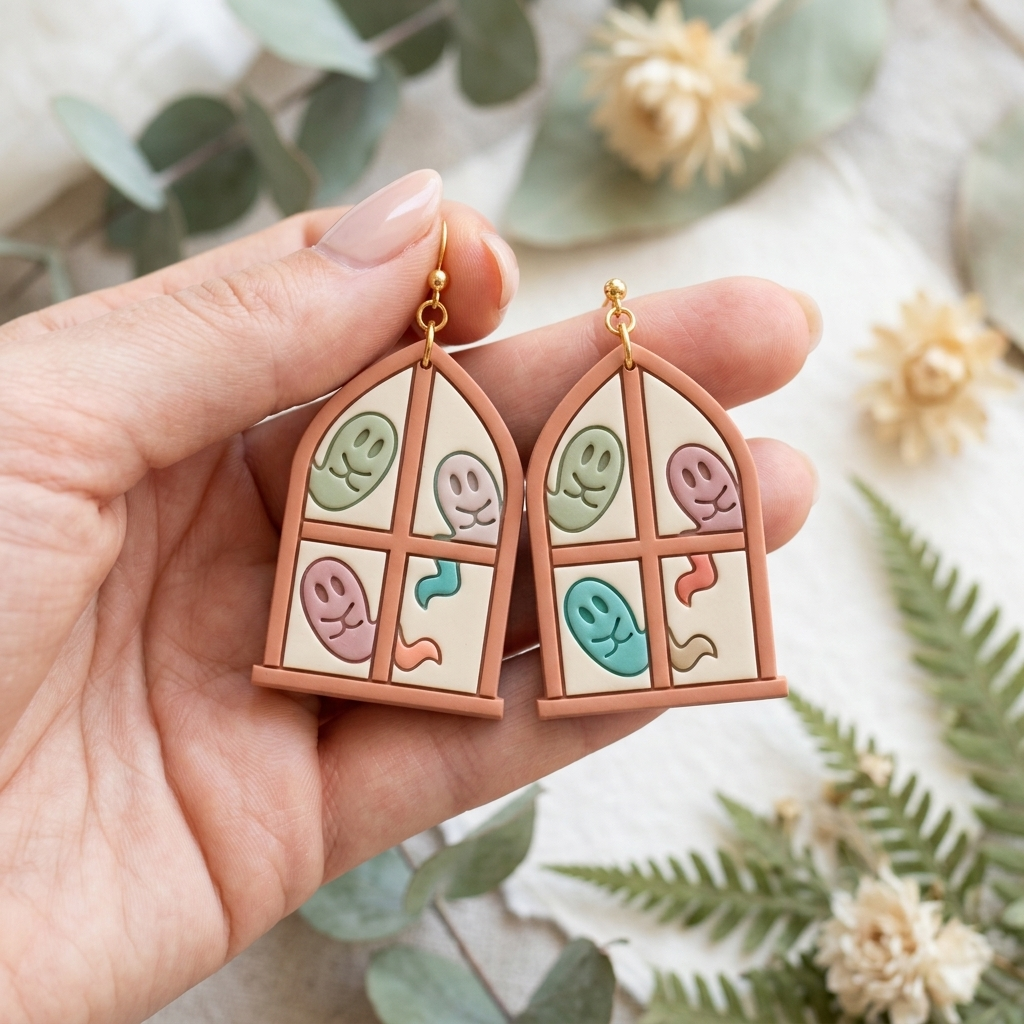 Window Ghosts Polymer Clay Cutter | 25–45mm | Halloween Ghost Window Shape Clay Cutter | Earring Jewellery Making Tool
