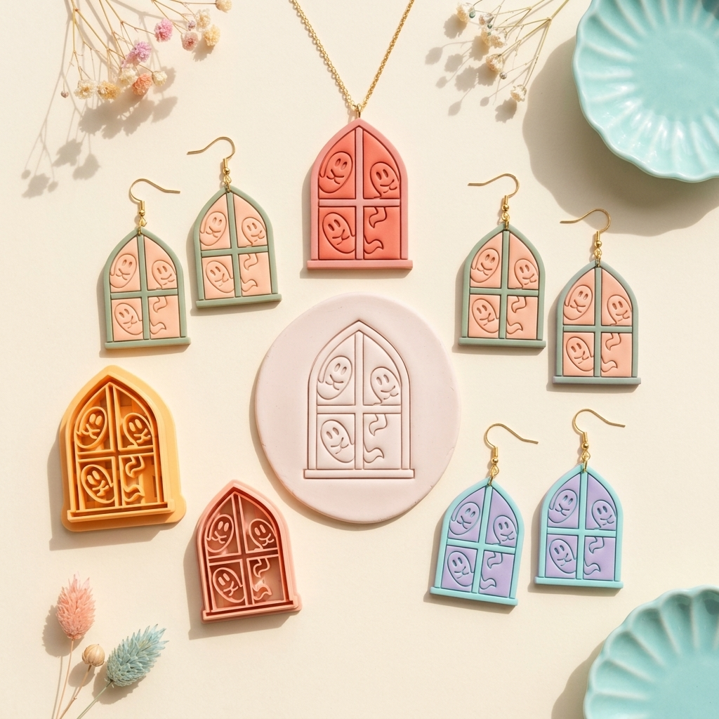 Window Ghosts Polymer Clay Cutter | 25–45mm | Halloween Ghost Window Shape Clay Cutter | Earring Jewellery Making Tool
