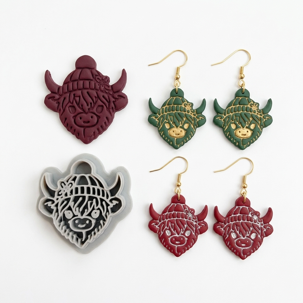 Winter Highland Cow Polymer Clay Cutter | Christmas Earring Tool