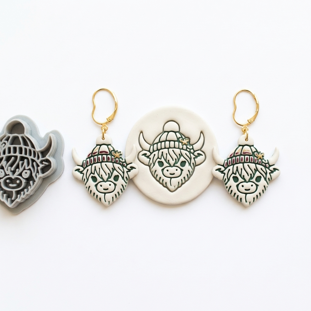Winter Highland Cow Polymer Clay Cutter | Christmas Earring Tool