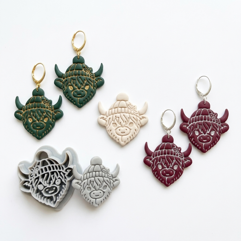 Winter Highland Cow Polymer Clay Cutter | Christmas Earring Tool