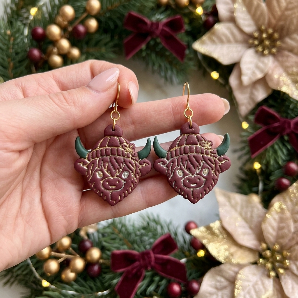 Winter Highland Cow Polymer Clay Cutter | Christmas Earring Tool