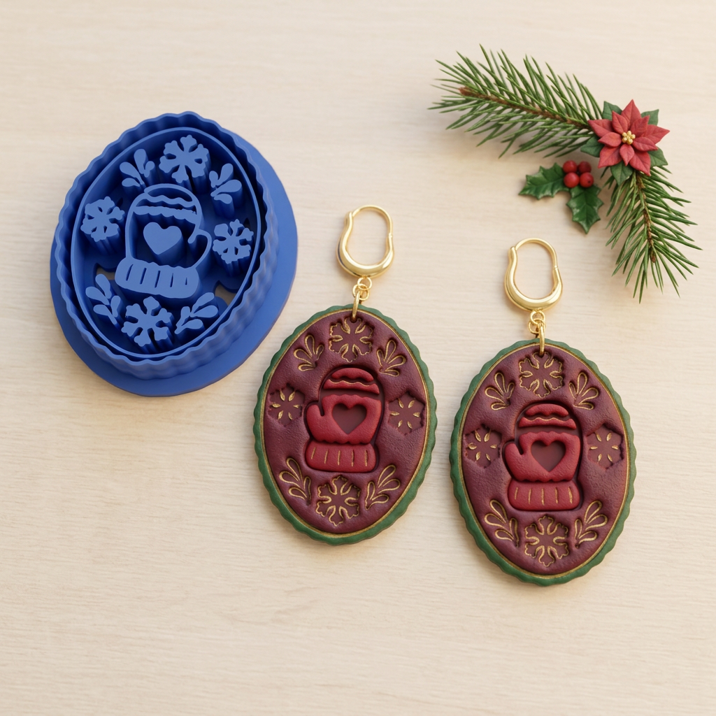Winter Mitten Medallion Polymer Clay Cutter | Cosy Winter Earring Tool