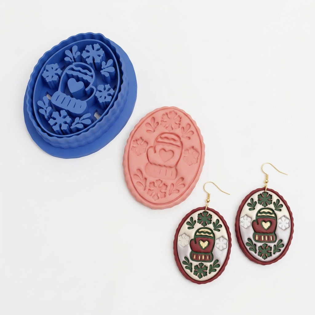 Winter Mitten Medallion Polymer Clay Cutter | Cosy Winter Earring Tool