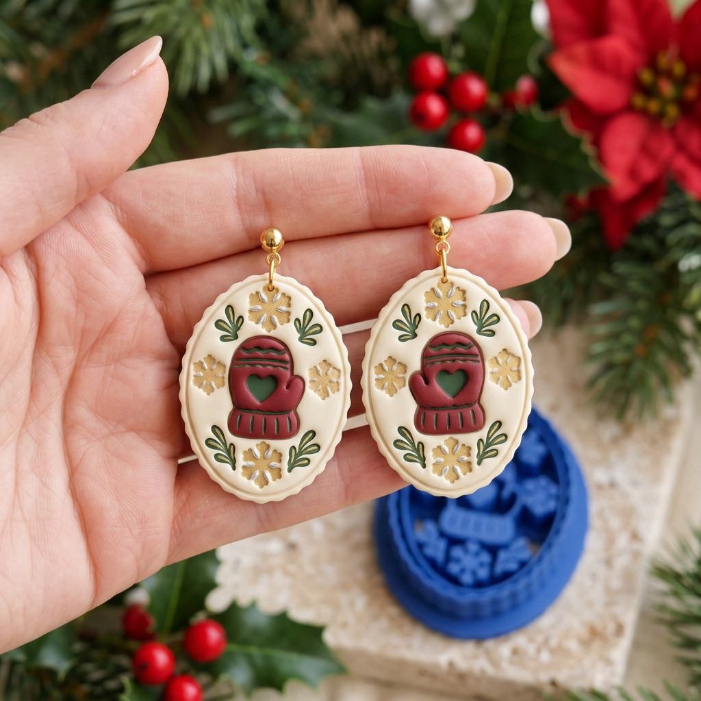Winter Mitten Medallion Polymer Clay Cutter | Cosy Winter Earring Tool