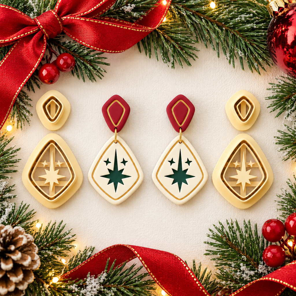 Winter Star Drop Earrings Set of 2 Polymer Clay Cutter | Festive Tool